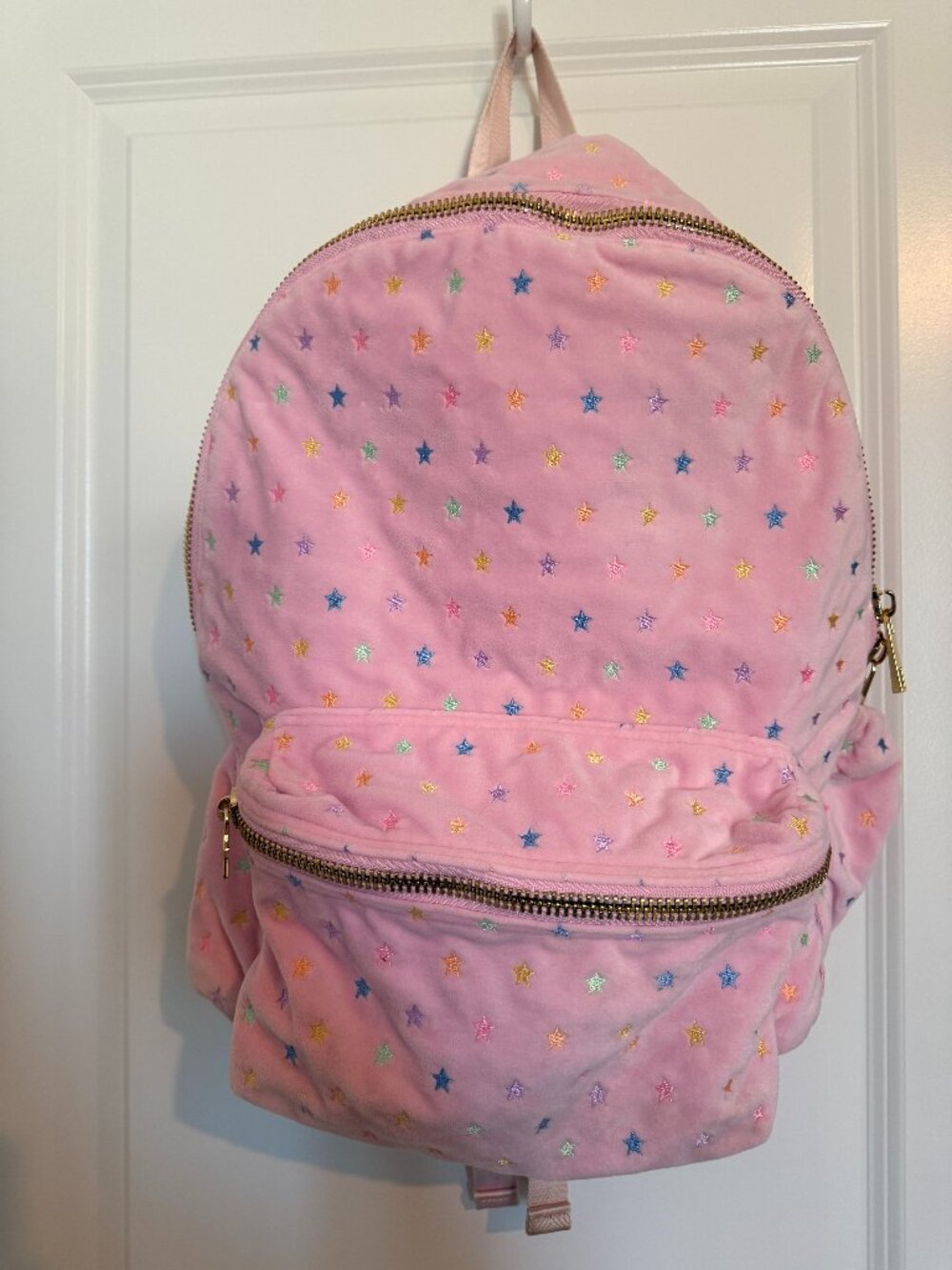 Stoney Clover Lane x Park & Beach Pink Star Velvet Backpack EUC